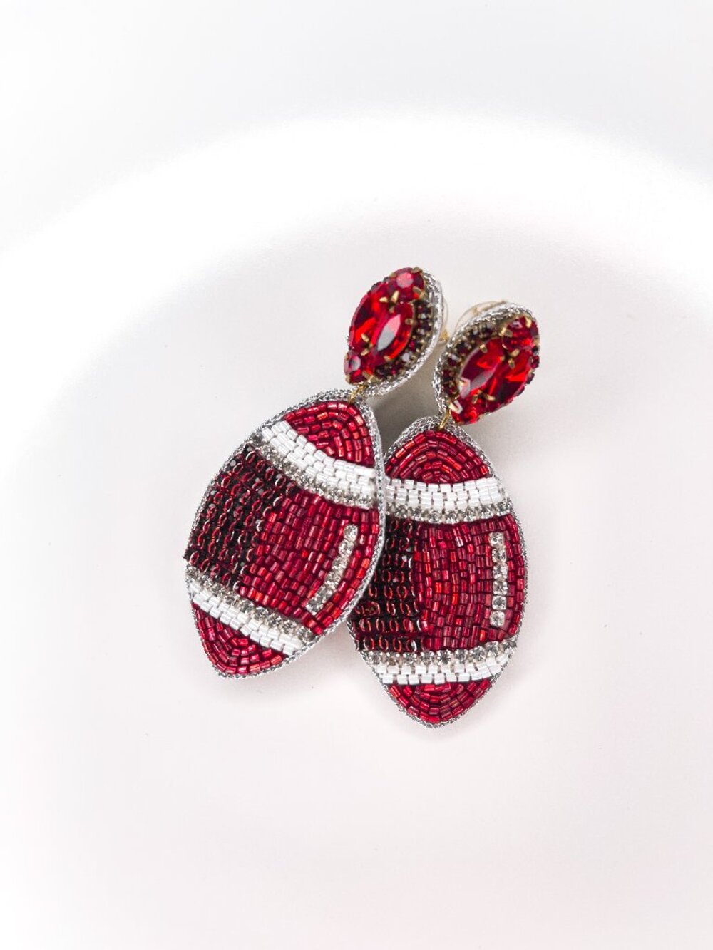 Beaded Football Earrings - Red